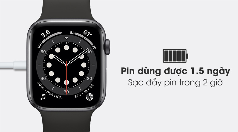 Apple Watch S6 44mm viền nhôm dây cao su đen