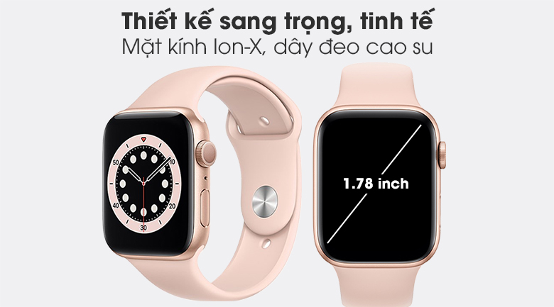 Apple Watch S6 44mm viền nhôm dây cao su hồng
