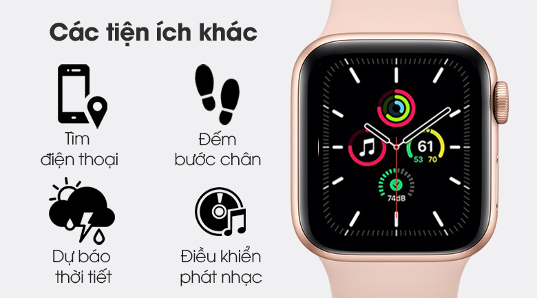 Apple Watch SE 40mm viền nhôm dây cao su hồng