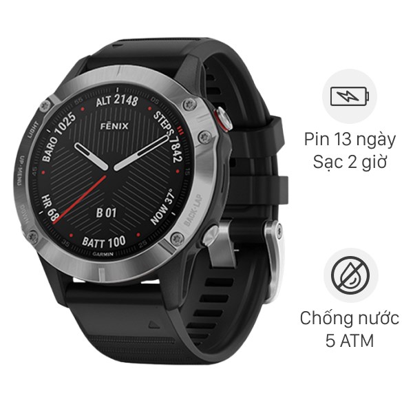 Đồng hồ thông minh Garmin Fenix 6 dây silicone đen