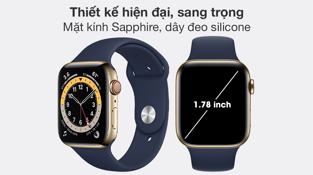 Apple Watch S6 LTE 44mm viền thép dây cao su xanh dương