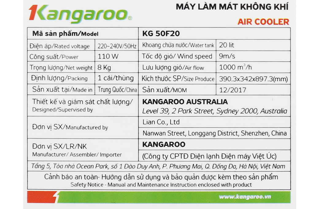 Quạt điều hòa Kangaroo KG50F20
