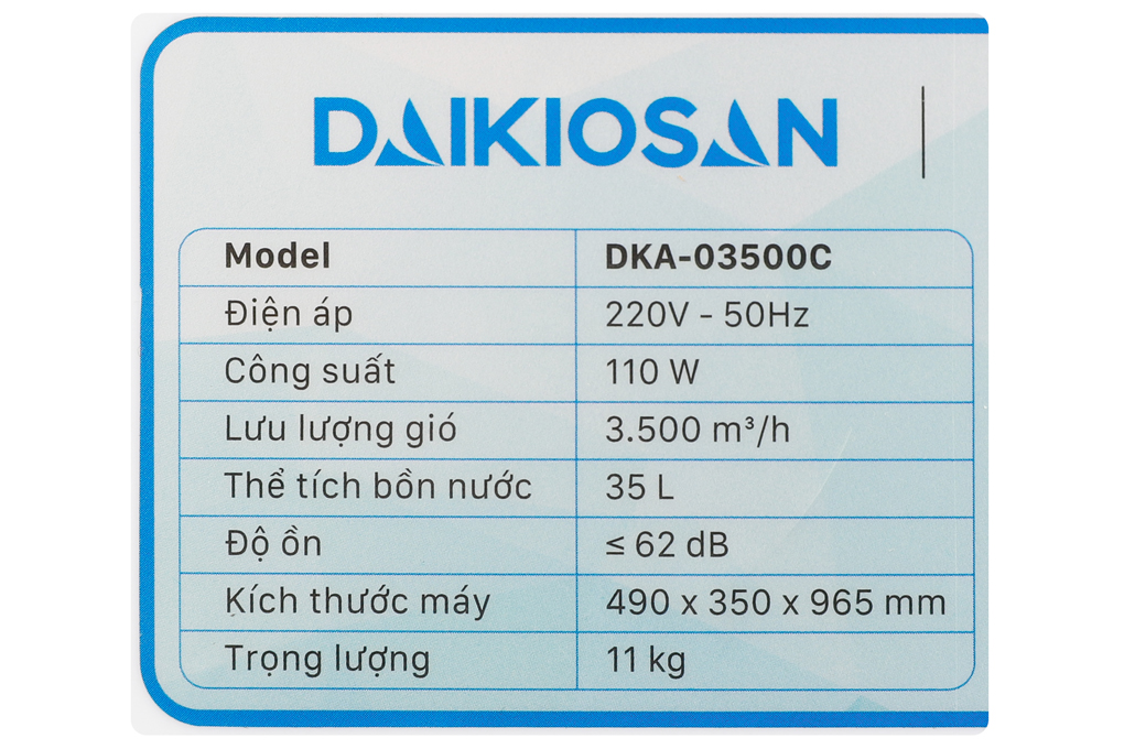 Quạt điều hoà Daikiosan DKA-03500C