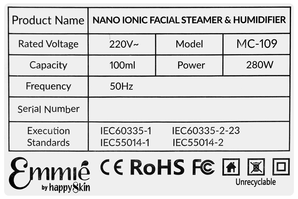Máy xông hơi Emmié Nano Ionic Facial Steamer MC-109
