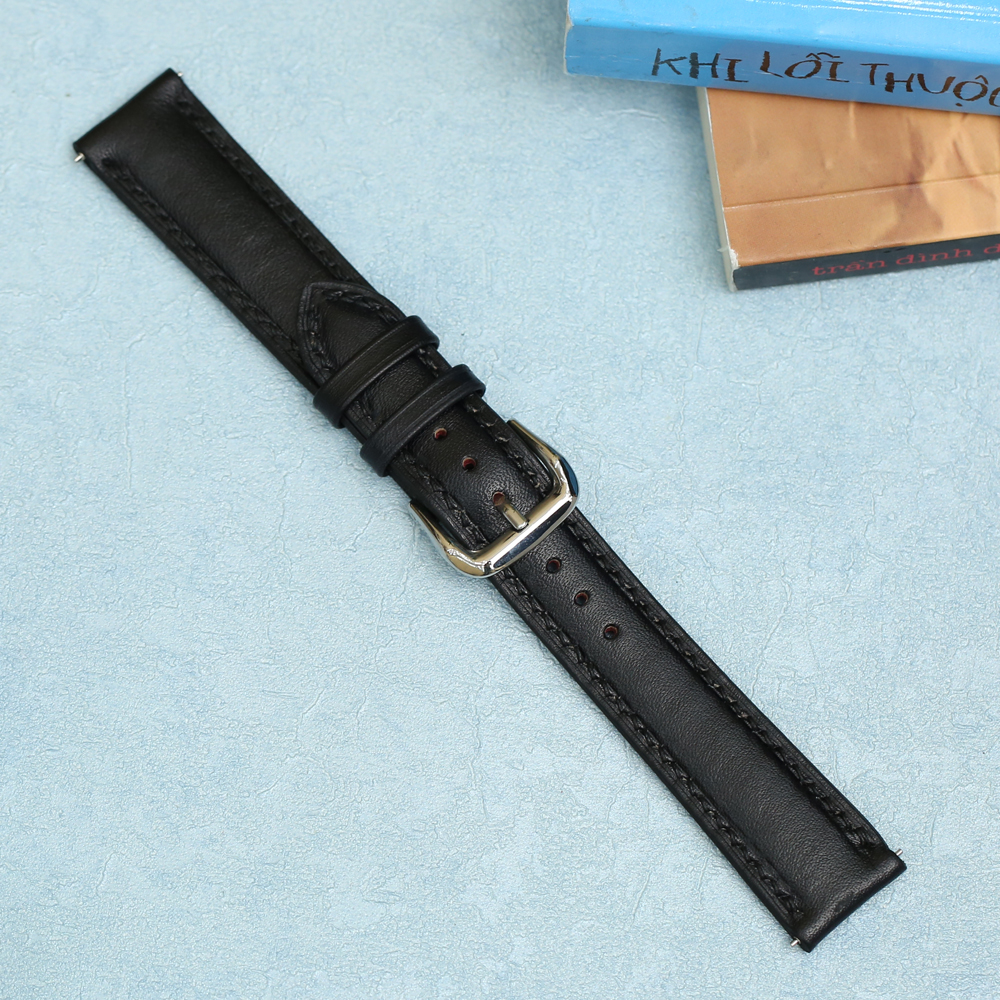 Dây da đồng hồ size 18 mm đen DVM5K1