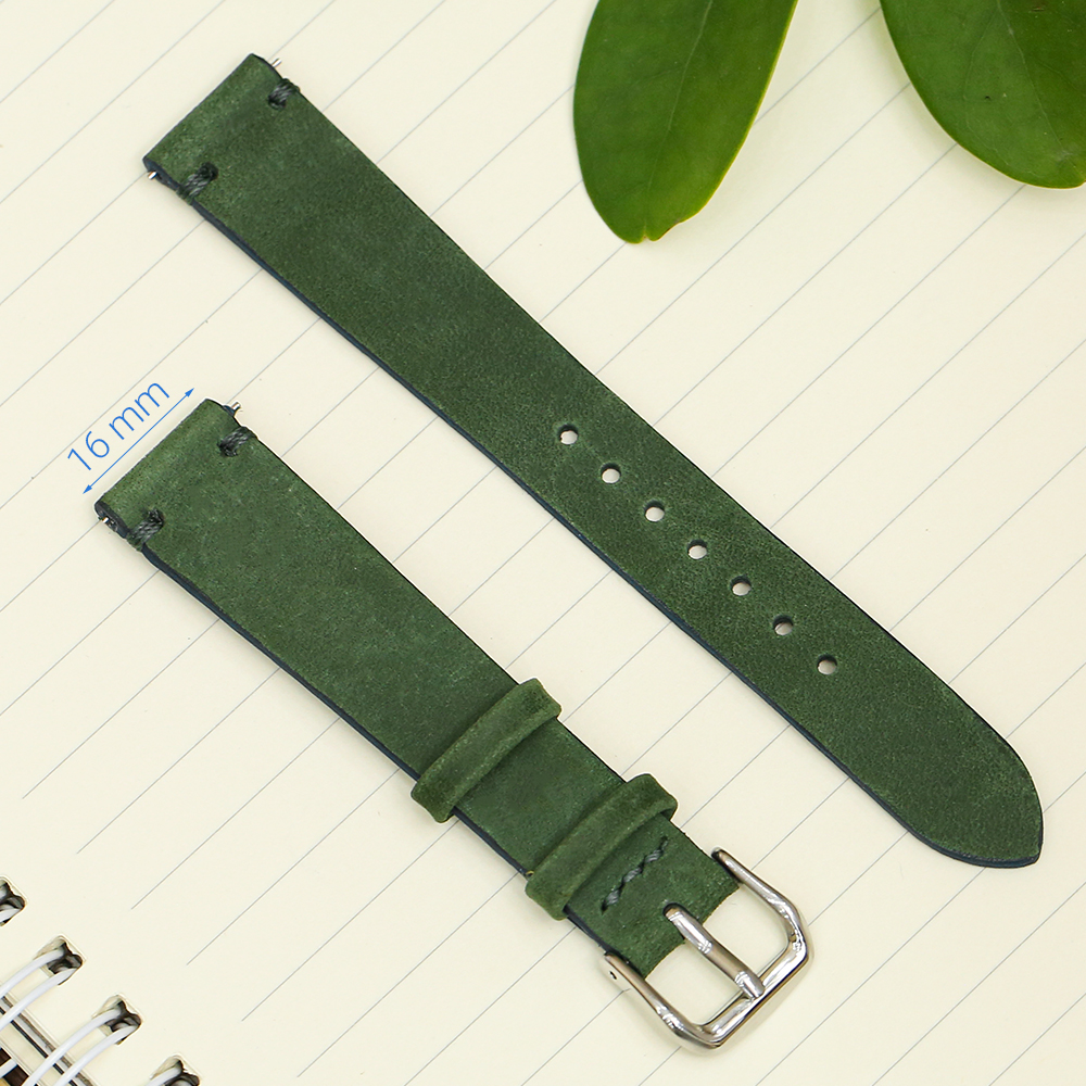 Dây da đồng hồ size 16 mm xanh lá cây SAM1K5