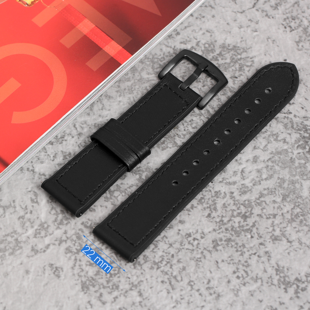 Dây da đồng hồ Samsung/Huawei/khác size 22mm Đen M06-01-22