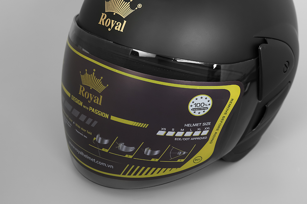 Mũ 3/4 size XL Royal M01K đen