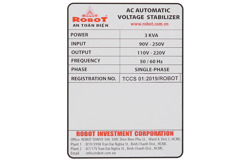 Ổn áp ROBOT 1 Pha 3KVA GR03K090