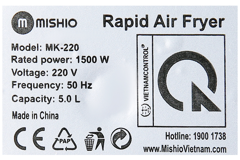 Nồi chiên không dầu Mishio MK-220 5 lít
