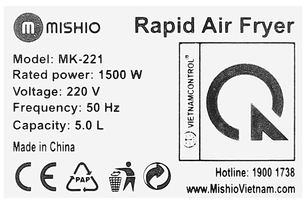 Nồi chiên không dầu Mishio MK-221 5 lít