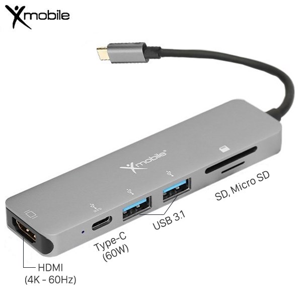 Adapter chuyển đổi USB C 6 in 1 Xmobile DS109A-WB Xám