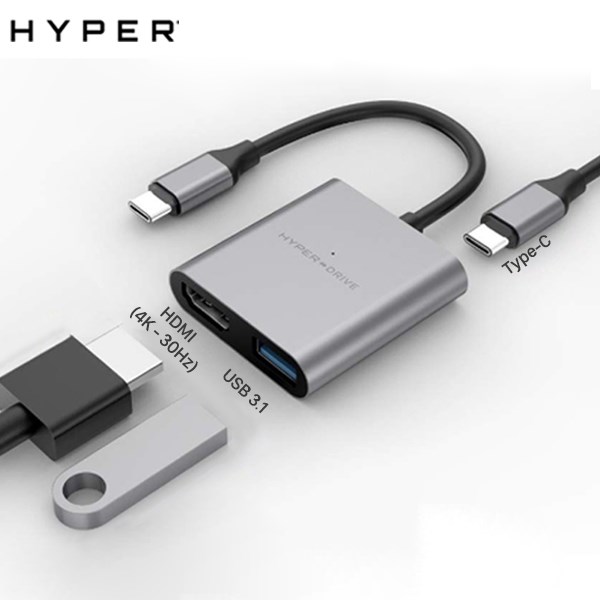 Adapter chuyển đổi Type C 3 in 1 HyperDrive HD259A Xám