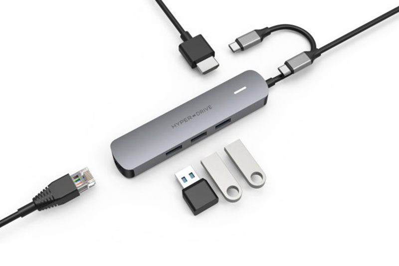 Adapter chuyển đổi USB C 6 in 1 HyperDrive HD233B Xám