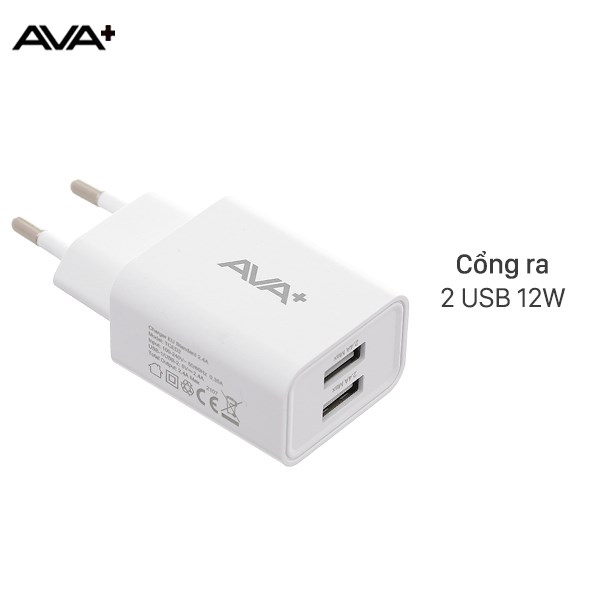 Adapter Sạc USB 12W AVA+ TCED2 Trắng