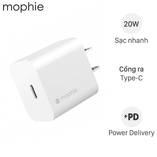 Adapter Sạc Type C PD 20W Mophie Trắng