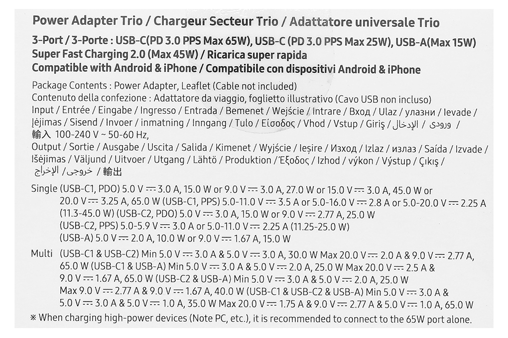 Adapter sạc 3 cổng USB Type C PD 65W Samsung EP-T6530N Đen