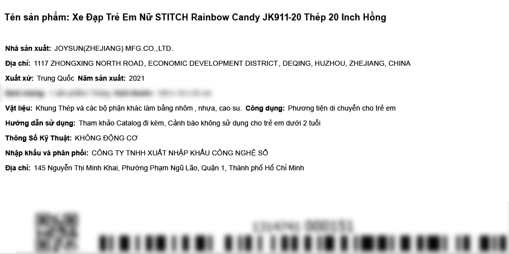 Xe đạp trẻ em Stitch Rainbow Candy JK911-20 20 inch